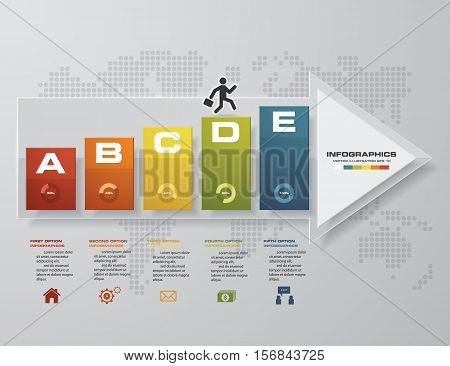 5 steps bar graph on progress arrow on grey background template. Abstract design for template/graphic/presentation or website layout. EPS10.