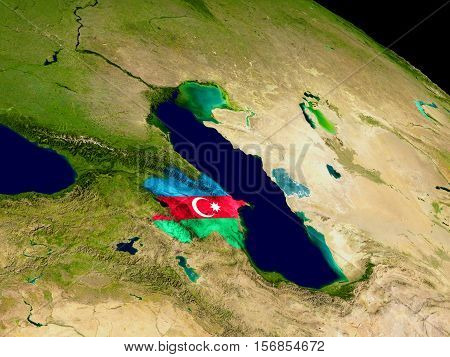 Azerbaijan With Flag On Earth