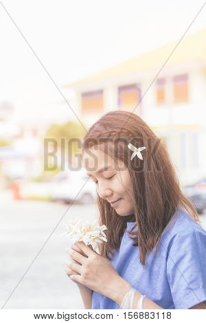 Young Hipster Woman, Chinese Women In Happy Movement. To The Lake Enjoy Nature And Fresh Air At The