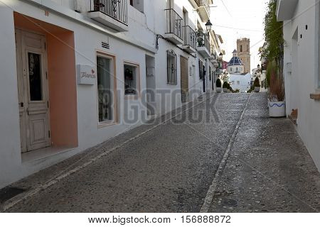 Altea, Spain. October 16, 2016: Streets of the village resort of Altea in the province of Alicante, Spain.