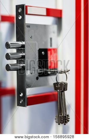 Mortise safety lock with key, color image,