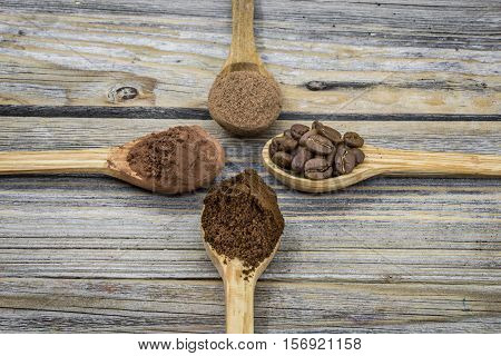 Beautiful Little Wooden Spoon With Coffee On  Background