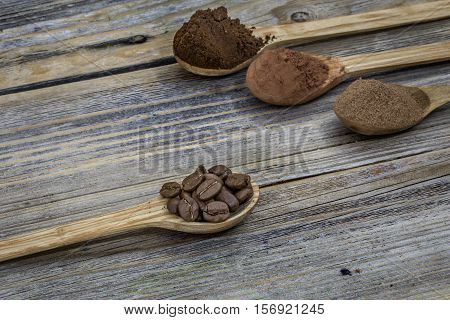 Beautiful Little Wooden Spoon With Coffee On  Background