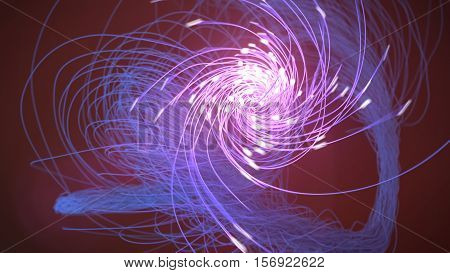 Flowing streaks of light. Abstract blue lines on dark background.