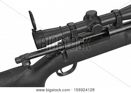 Rifle sniper modern military equipment, close view. 3D rendering