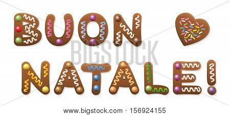BUON NATALE - Merry Christmas in french - written with gingerbread cake.