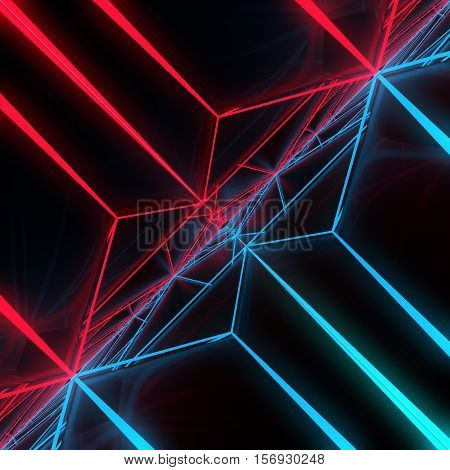 abstract modern futuristic blue and red lines background 3d rendering