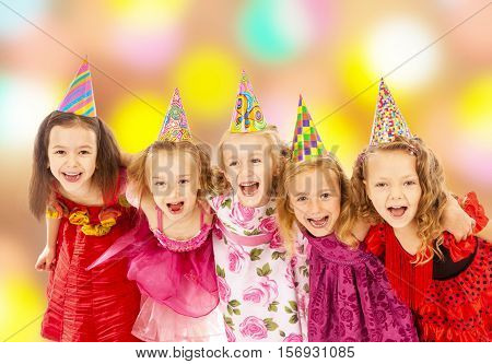 Group of little girls dancing at the carnival