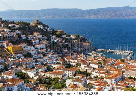 Bird's-eye view of Hydra island, Greece.