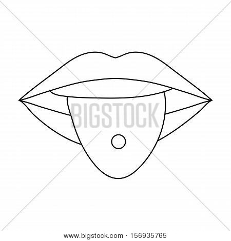 Pierced tongue icon in outline style isolated on white background. Tattoo symbol vector illustration.