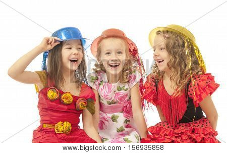 Three funny little girls isolated on white