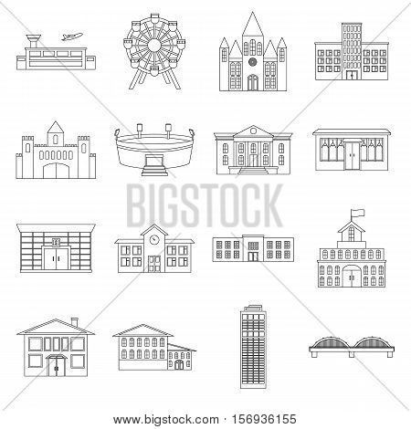 Building set icons in outline style. Big collection of building vector symbol stock
