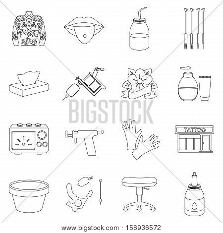 Tattoo studio set icons in outline style. Big collection of tattoo studio vector symbol stock