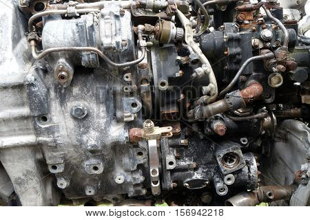 TURANJ, CROATIA - JUNE 11: Museum of the Croatian War of Independence, 1991 - 1995, (Homeland War, Domovinski Rat), wreckage engine of fighter Combat aircraft MIG 21, Turanj, Croatia on June 11, 2016