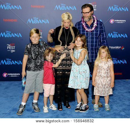 Tori Spelling, Dean McDermott and kids Liam, Stella, Finn and Hattie McDermott at the AFI FEST 2016 Premiere of 'Moana' held at the El Capitan Theatre in Hollywood, USA on November 14, 2016.