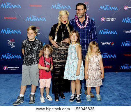 Tori Spelling, Dean McDermott and kids Liam, Stella, Finn and Hattie McDermott at the AFI FEST 2016 Premiere of 'Moana' held at the El Capitan Theatre in Hollywood, USA on November 14, 2016.