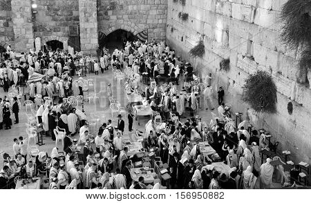 JERUSALEM ISRAEL 26 10 16: Jewish man celebrate Simchat Torah. Simchat Torah is a celebratory Jewish holiday marks the completion of the annual Torah reading cycle