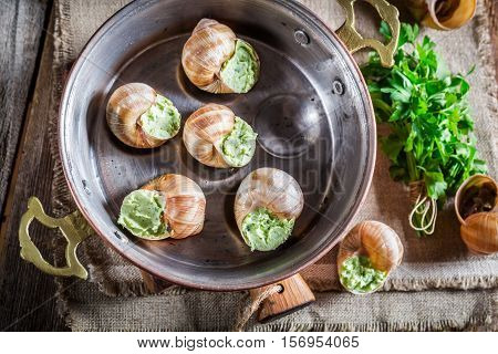 Homemade Snails With Hebrs And Garlic Butter