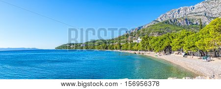 TUCEPI, CROATIA - October 05, 2016 Last tourists enjoying on the town beach.