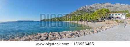 TUCEPI, CROATIA - October 05, 2016 Last tourists enjoying on the town beach.