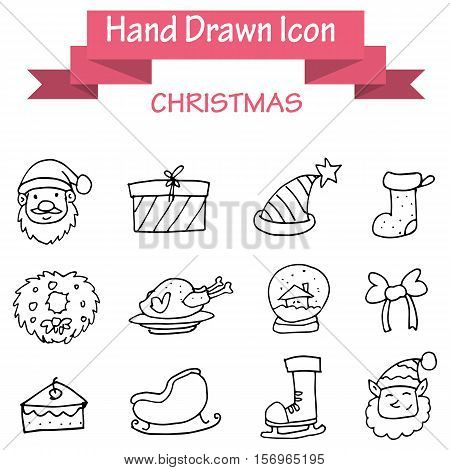 Hand draw christmas icons stock vector illustration