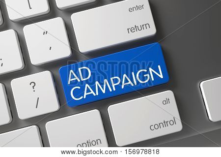 Ad Campaign Concept Laptop Keyboard with Ad Campaign on Blue Enter Key Background, Selected Focus. 3D Illustration.