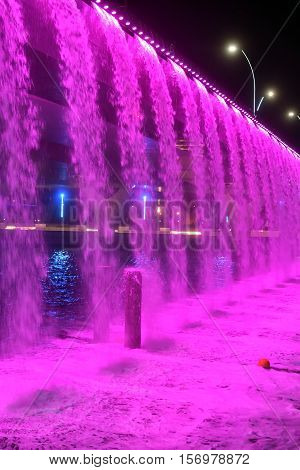 fountain from the bridge at new Dubai canal, U.A.E