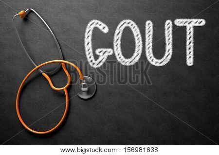 Medical Concept: Gout - Text on Black Chalkboard with Orange Stethoscope. Medical Concept: Gout - Medical Concept on Black Chalkboard. 3D Rendering.