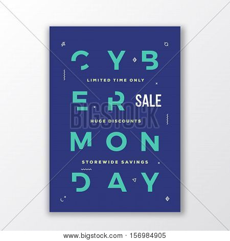 Cyber Monday Minimal Typography Poster or Banner. Modern Handmade Letters. Geometry Decorative Symbols and Soft Shadow. Isolated.