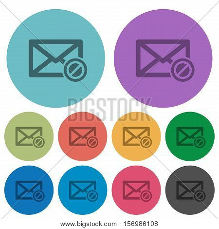 Blocked mail flat icons on color round background.