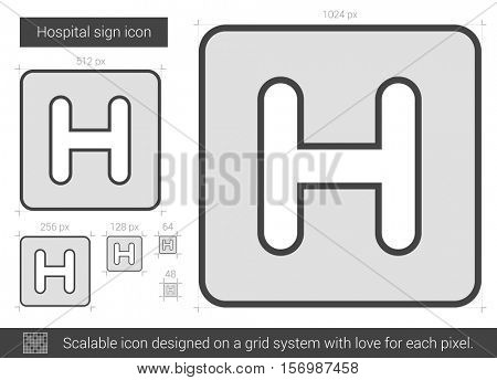 Hospital sign vector line icon isolated on white background. Hospital sign line icon for infographic, website or app. Scalable icon designed on a grid system.