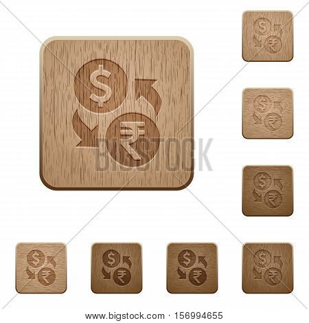 Dollar Rupee exchange icons in carved wooden button styles