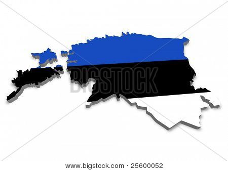 Detailní 3d mapa Estonska s příznakem