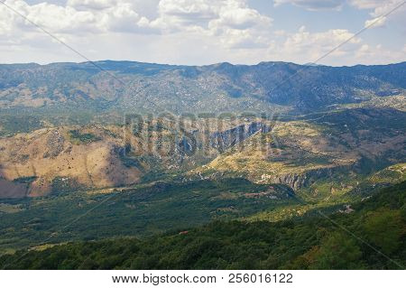 Mountain Summer Landscape. Montenegro, Dinaric Alps, View Of Bjelopavlici Plain Near Ostrog Monaster