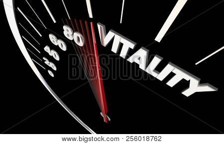 Vitality Energy Power Strength Speedometer Word 3d Illustration