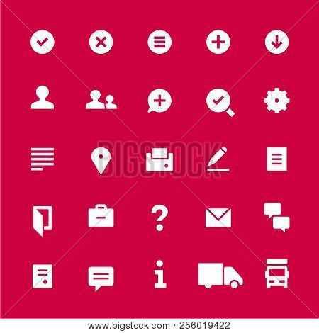 25 Icons For Web Services. Filled. White On Red.