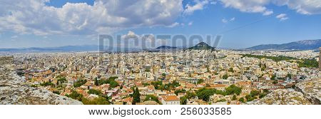 Panoramic View Of The City Of Athens With The Lykavittos Hill In Background. View From The Viewpoint