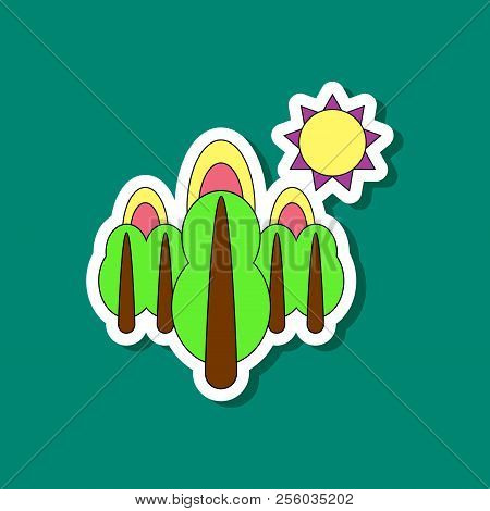Paper Sticker On Stylish Background Of Fire In The Forest