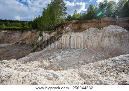 Kaolin White Clay Quarry Open Pit At Summer Day