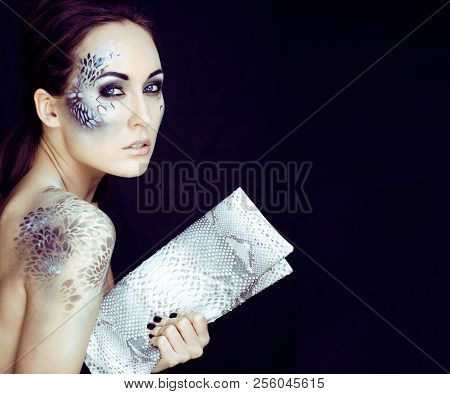 Fashion Portrait Of Pretty Young Woman With Creative Make Up Lik