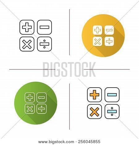Maths Symbols Icon. Calculating. Elementary Mathematics. Plus, Minus, Multiply, Divide. Flat Design,
