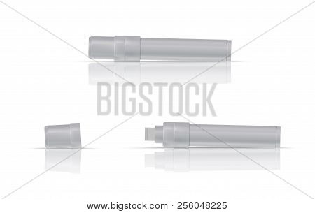 White Marker Realistic Vector Illustration. Broad Marker With Reflection And Shadow On White Backgro