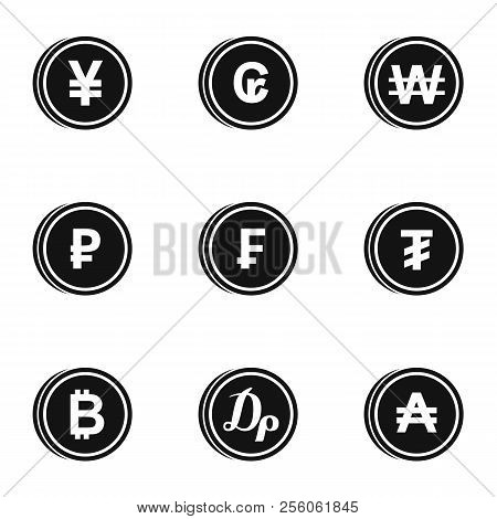 Money Of Countries Icons Set. Simple Illustration Of 9 Money Of Countries Icons For Web