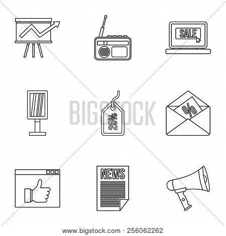 Contextual Advertising Icons Set. Outline Illustration Of 9 Contextual Advertising Icons For Web