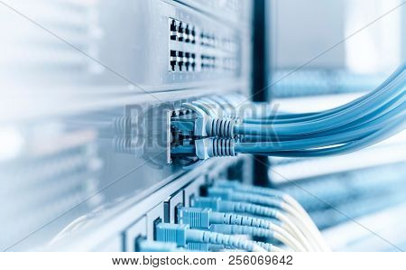 Network panel, switch and cable in data center
