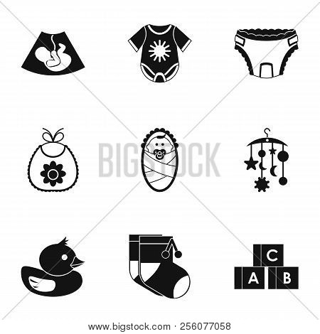 Things For Baby Icons Set. Simple Illustration Of 9 Things For Baby Icons For Web