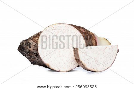 Fresh Sweet Taro Root, Satoimo Potatoes Isolated On White Background, Clipping Path.