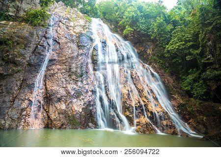 Namuang Waterfall On Koh Samui Island, Thailand In A Summer Day
