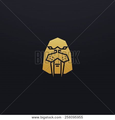 Stylized Walrus Head Icon Illustration. Vector Glyph, Tribal Animal Design With Golden Color