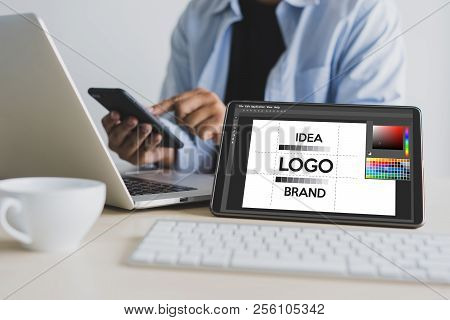 Creative Designer Graphic At Work. Color Swatch Samples, Illustrator Graphic Designer Working Digita